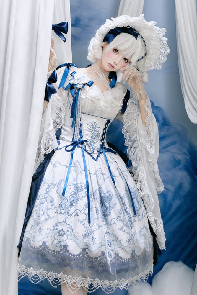Tantuan ~Linglong Porcelain~ Print Gothic Lolita Corset JSK and Blouse