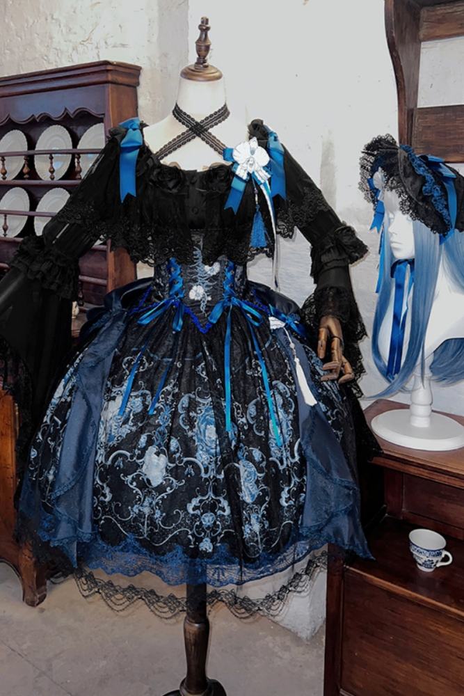Tantuan ~Linglong Porcelain~ Print Gothic Lolita Corset JSK and Blouse