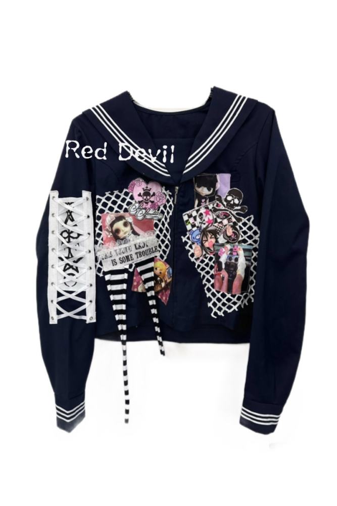 Red Devil Subculture Patchwork Punk Sailor Uniform