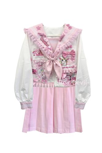 Red Devil Lace Bow Cartoon Pink Sailor Uniform