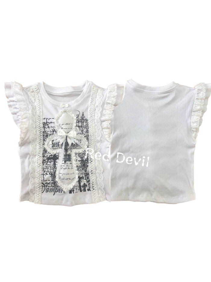 Red Devil ~Dream Angel~ Harajuku Subculture White Top and Skirt