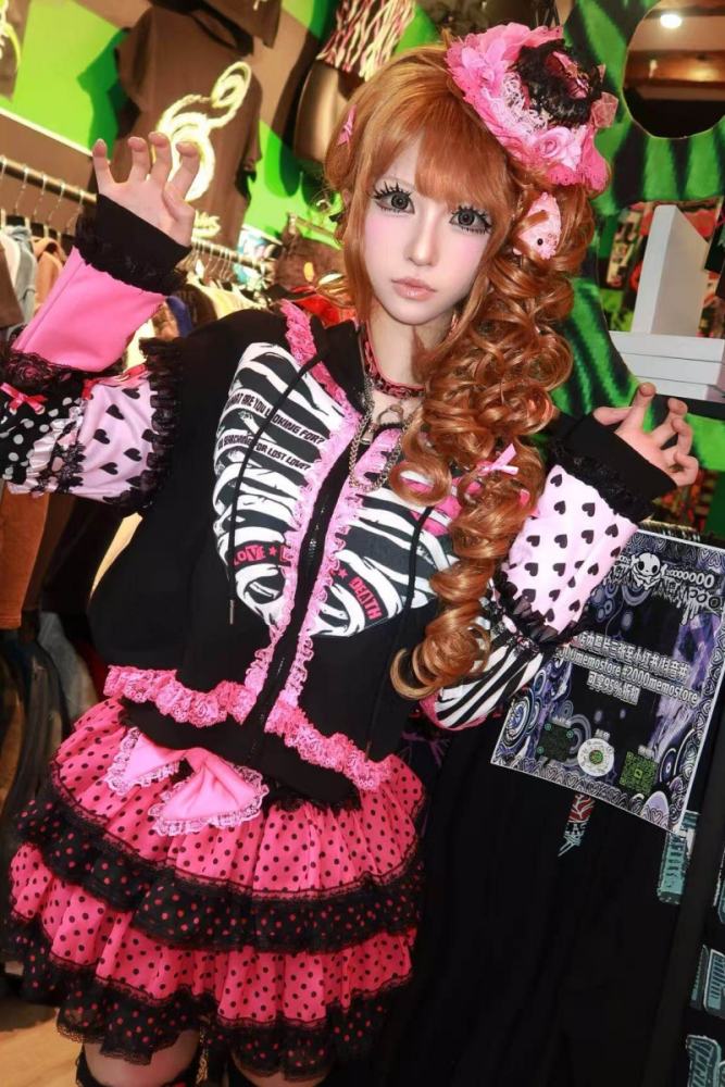 Red Devil Patchwork Bow Gyaru Style Black Pink Hooded Jacket