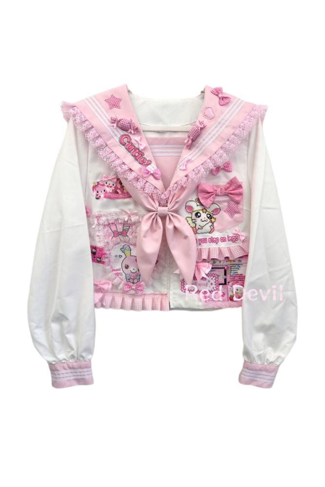 Red Devil Lace Bow Cartoon Pink Sailor Uniform