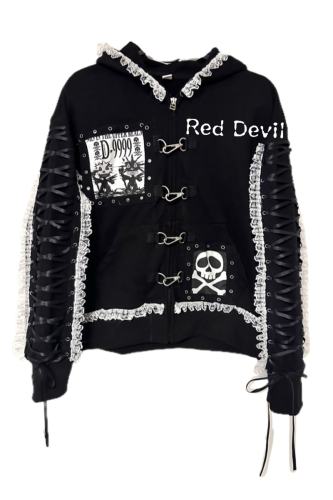 Red Devil Punk Lace Jirai Kei Black Short Jacket Custom-Tailor