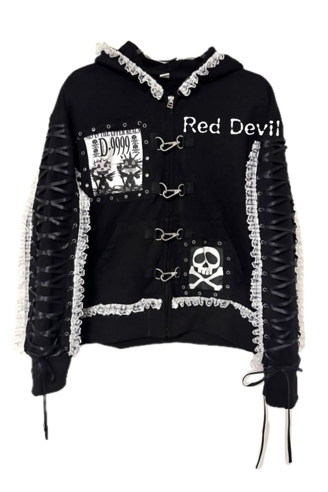 Red Devil Punk Lace Jirai Kei Black Short Jacket Custom-Tailor