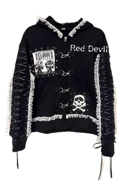 Red Devil Punk Lace Jirai Kei Black Short Jacket Custom-Tailor