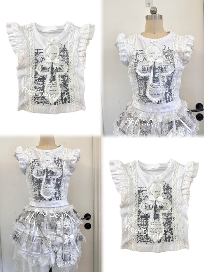 Red Devil ~Dream Angel~ Harajuku Subculture White Top and Skirt
