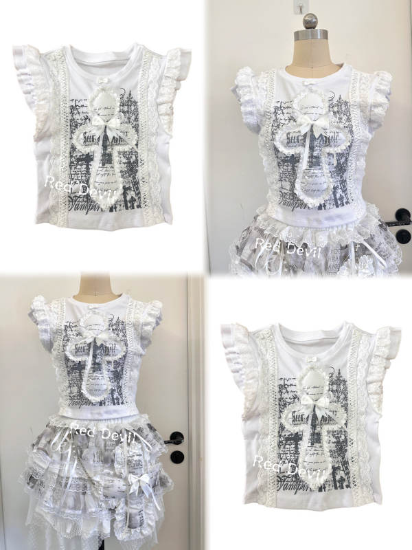 Red Devil ~Dream Angel~ Harajuku Subculture White Top and Skirt