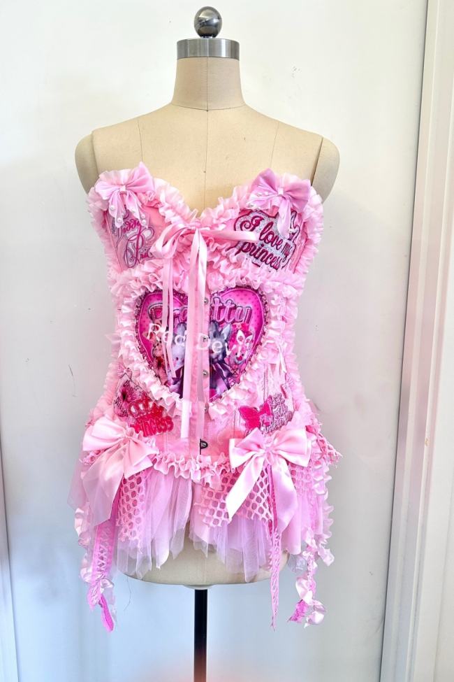 Red Devil Visual Kei Lace Gyaru Style Pink Corset Top
