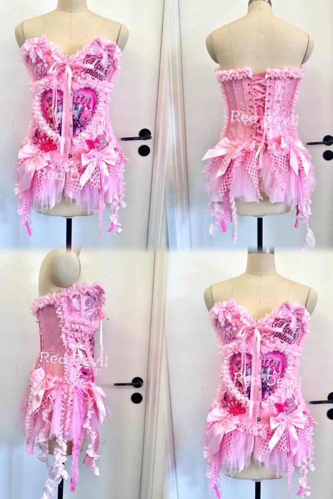 Red Devil Visual Kei Lace Gyaru Style Pink Corset Top