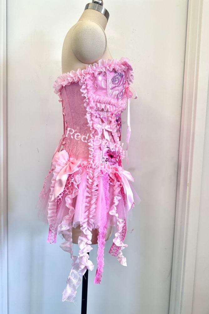 Red Devil Visual Kei Lace Gyaru Style Pink Corset Top