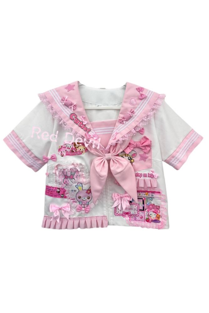 Red Devil Lace Bow Cartoon Pink Sailor Uniform