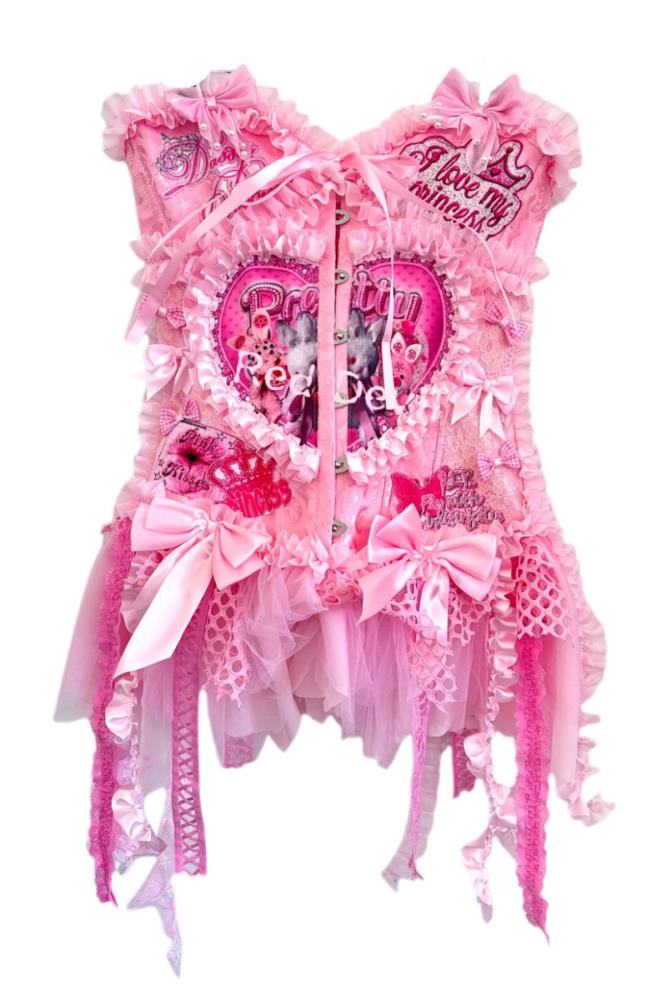Red Devil Visual Kei Lace Gyaru Style Pink Corset Top