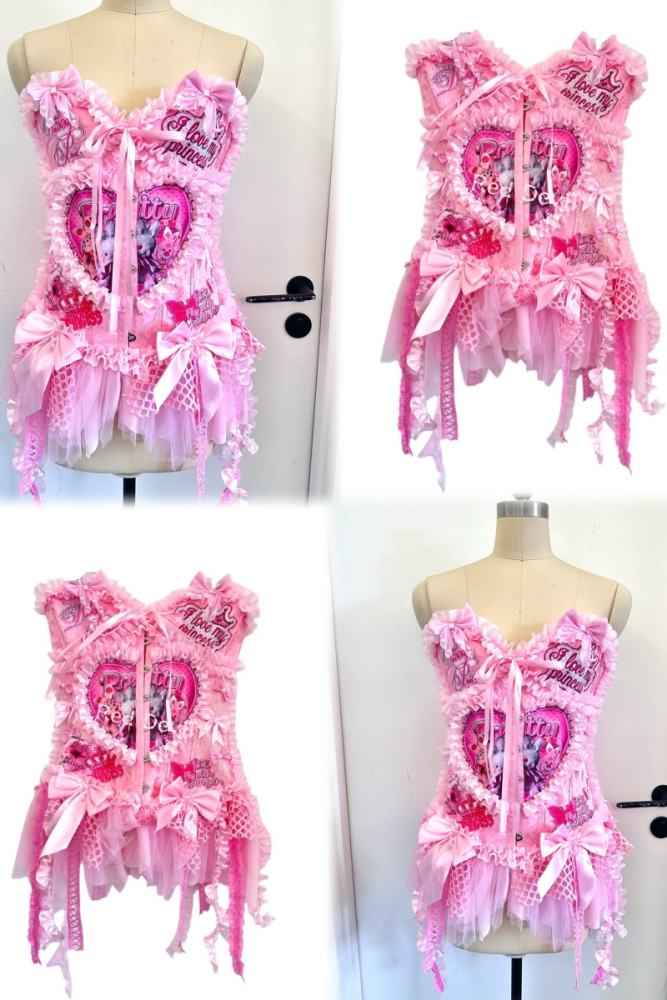 Red Devil Visual Kei Lace Gyaru Style Pink Corset Top