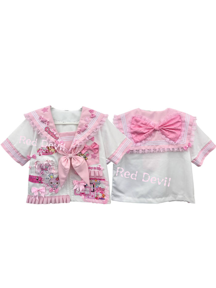 Red Devil Lace Bow Cartoon Pink Sailor Uniform