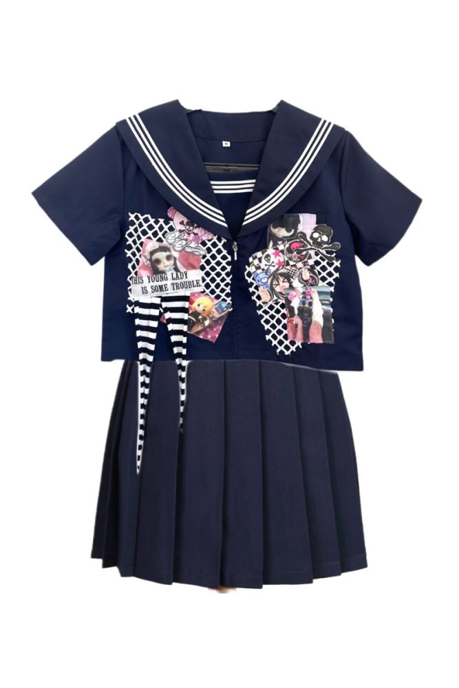 Red Devil Subculture Patchwork Punk Sailor Uniform