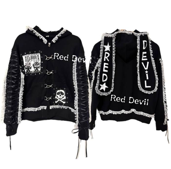 Red Devil Punk Lace Jirai Kei Black Short Jacket Custom-Tailor
