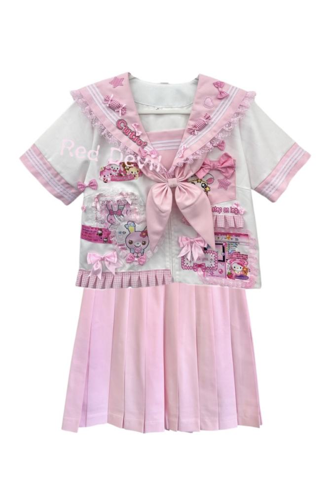 Red Devil Lace Bow Cartoon Pink Sailor Uniform