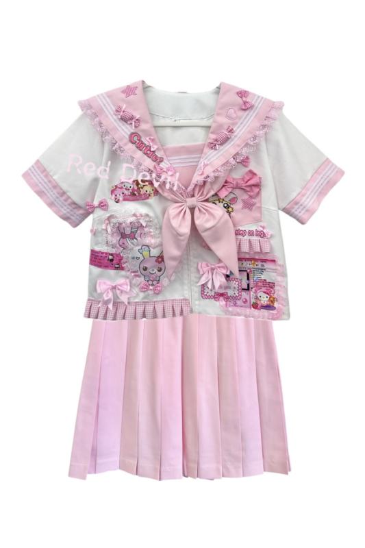 Red Devil Lace Bow Cartoon Pink Sailor Uniform