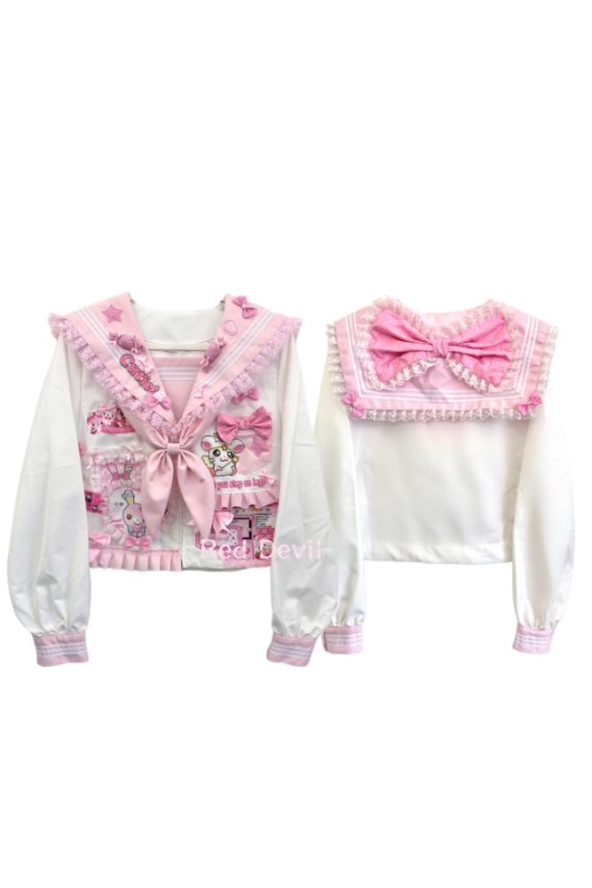 Red Devil Lace Bow Cartoon Pink Sailor Uniform