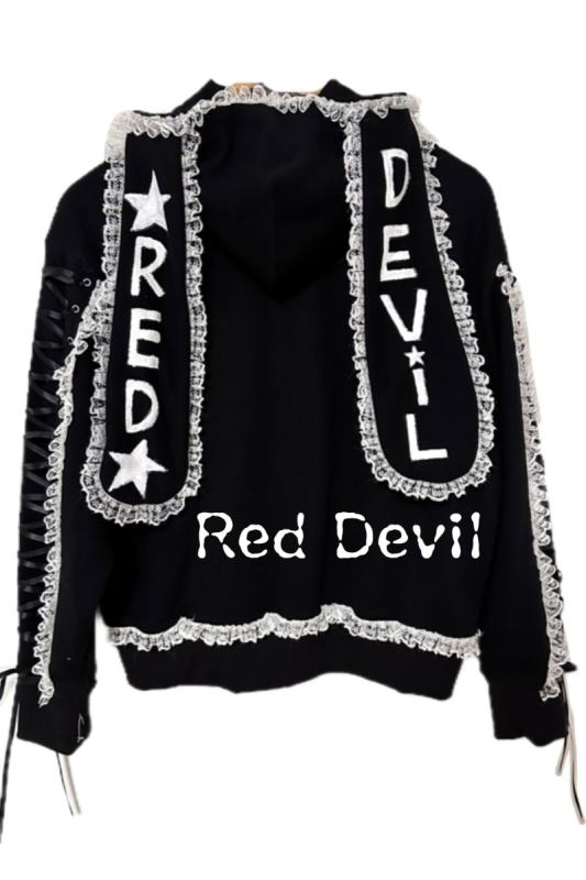Red Devil Punk Lace Jirai Kei Black Short Jacket Custom-Tailor