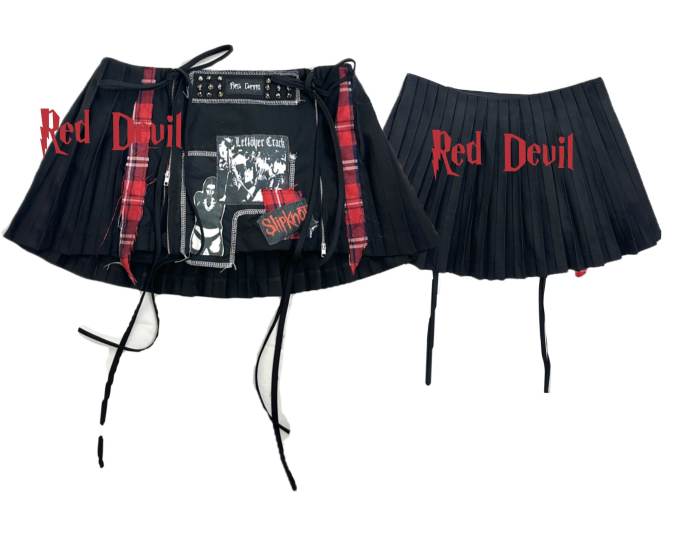 Red Devil Subculture Punk Patches Black Skirt