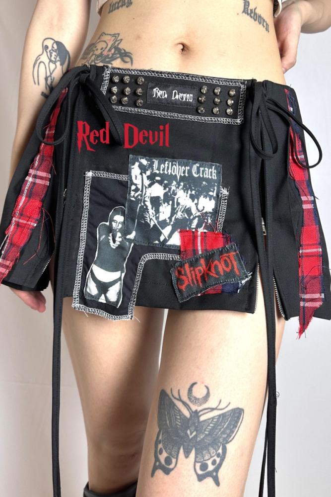 Red Devil Subculture Punk Patches Black Skirt