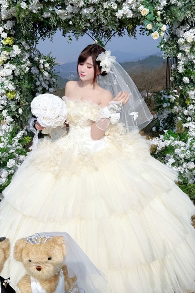 Diamond Honey Apricot Wedding Gown Dress and Skirt