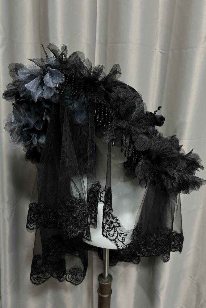 XM Gothic Lolita Court Large Brim Hat with Lace Veil