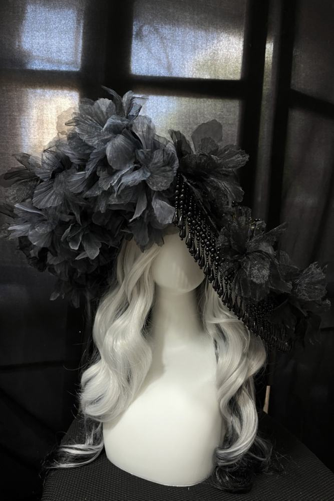 XM Gothic Lolita Court Large Brim Hat with Lace Veil