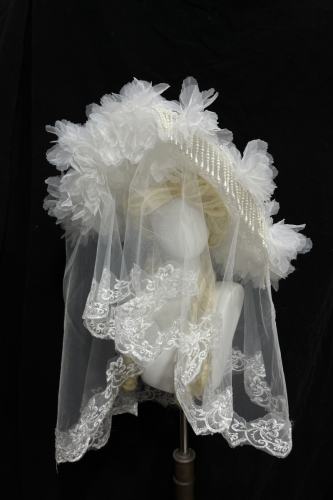 XM Gothic Lolita Court Large Brim Hat with Lace Veil