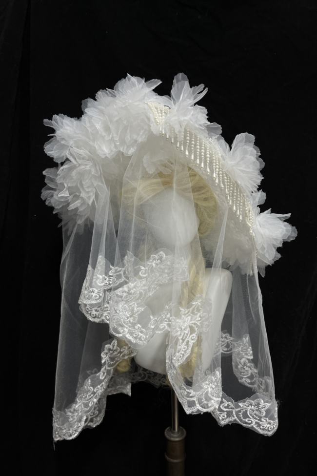 XM Gothic Lolita Court Large Brim Hat with Lace Veil