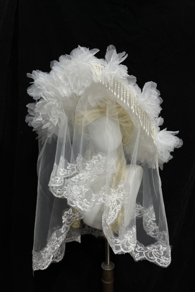 XM Gothic Lolita Court Large Brim Hat with Lace Veil
