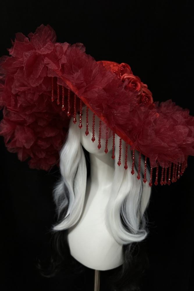 XM Gothic Lolita Court Large Brim Hat with Lace Veil
