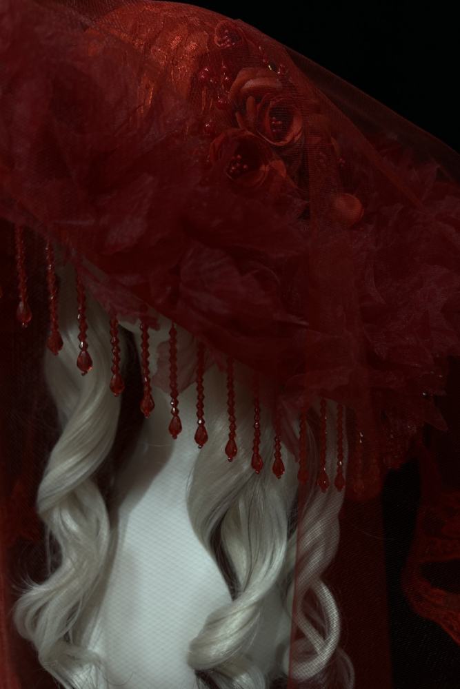 XM Gothic Lolita Court Large Brim Hat with Lace Veil