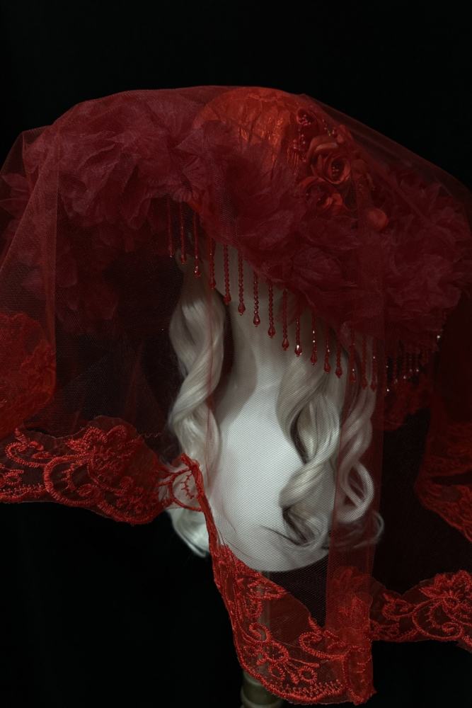 XM Gothic Lolita Court Large Brim Hat with Lace Veil