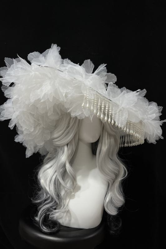 XM Gothic Lolita Court Large Brim Hat with Lace Veil