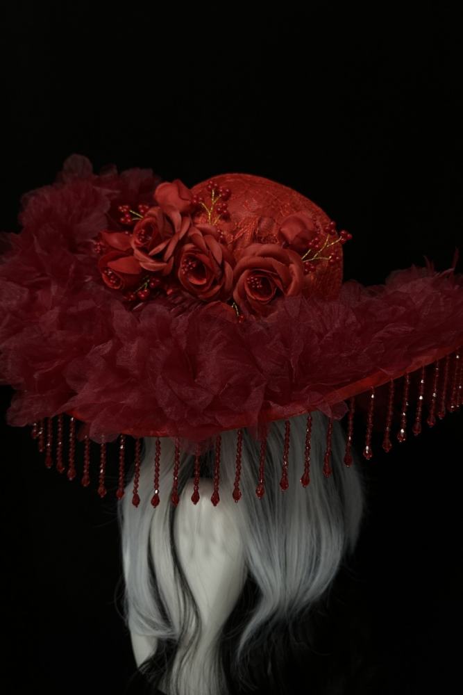 XM Gothic Lolita Court Large Brim Hat with Lace Veil