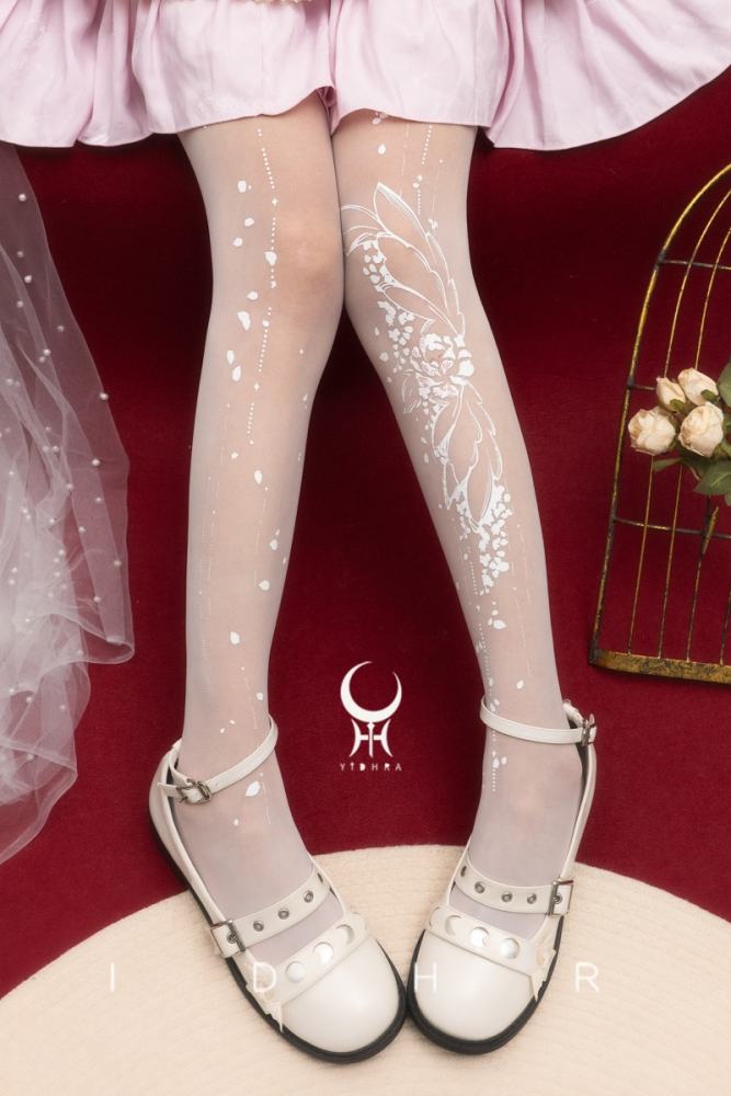 Yidhra Gold Floral Print Lolita Pantyhose