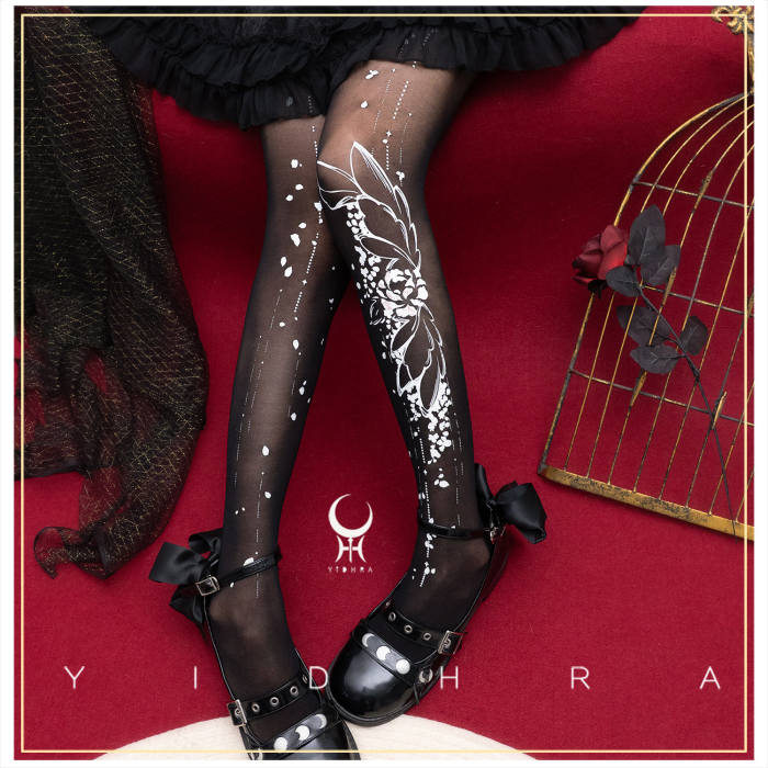 Yidhra Gold Floral Print Lolita Pantyhose