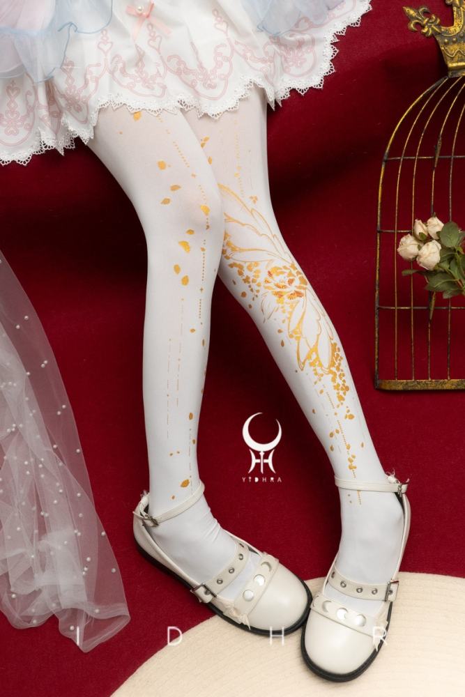 Yidhra Gold Floral Print Lolita Pantyhose