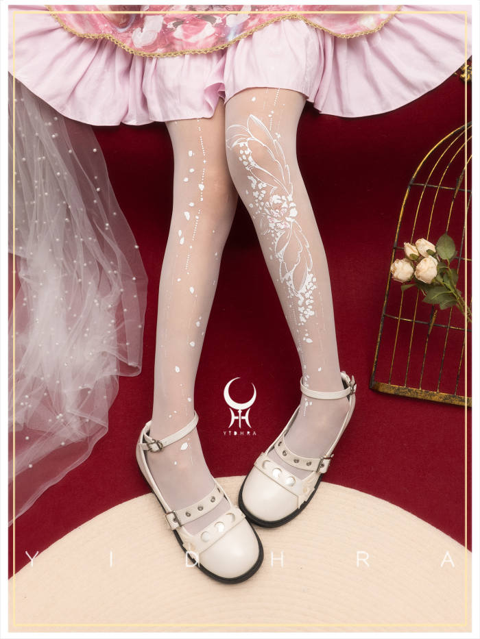 Yidhra Gold Floral Print Lolita Pantyhose