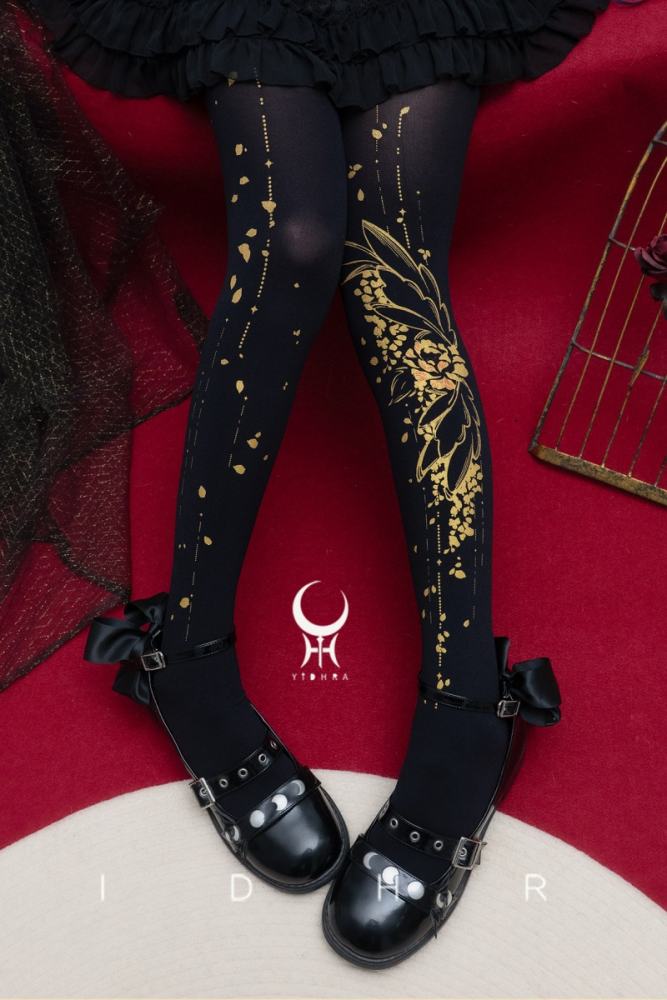 Yidhra Gold Floral Print Lolita Pantyhose