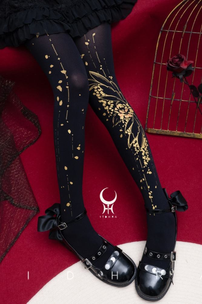 Yidhra Gold Floral Print Lolita Pantyhose