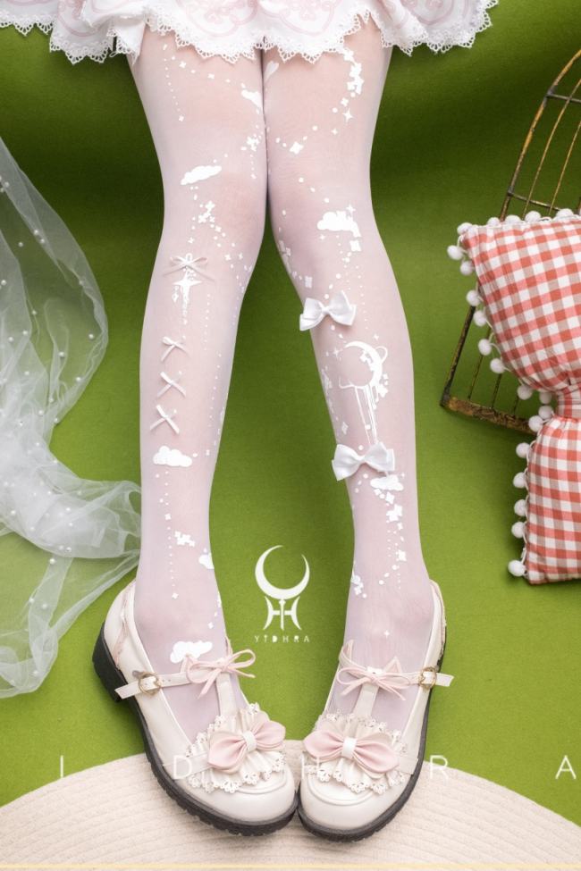 Yidhra ~Star Cloud~ Print Lolita Black and White Pantyhose