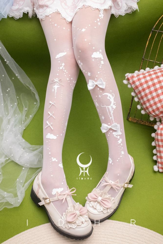 Yidhra ~Star Cloud~ Print Lolita Black and White Pantyhose