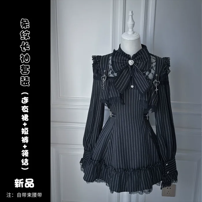 Angel Share Stripe Lacework Purple Set Jirai Kei Outfits