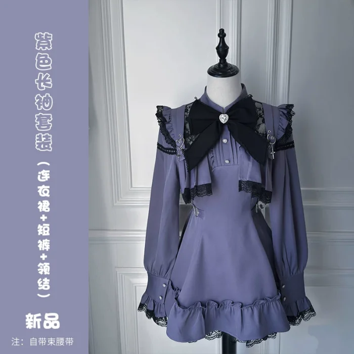 Angel Share Stripe Lacework Purple Set Jirai Kei Outfits
