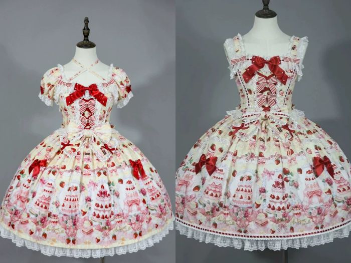 Antique Doll Strawberry Cake Sweet Lolita Dress and Accessories