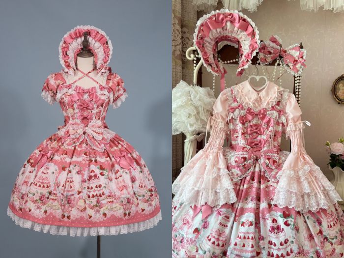 Antique Doll Strawberry Cake Sweet Lolita Dress and Accessories